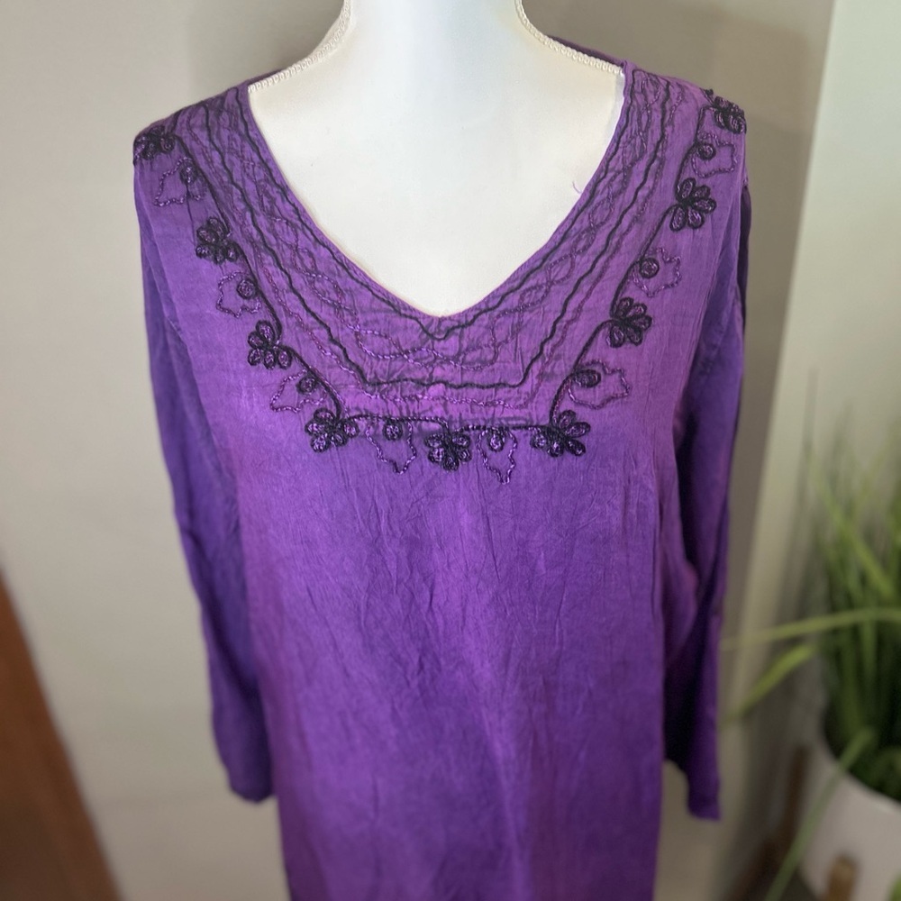 Ananda’s Collection Purple Embroidered Tunic Dress Boho lagenlook beach coverup - Picture 4 of 11
